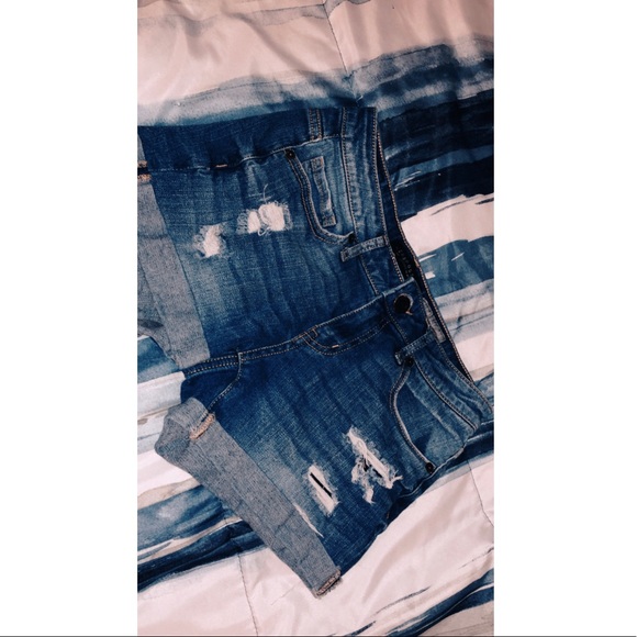 Ripped Denim Jean Shorts - Picture 1 of 6